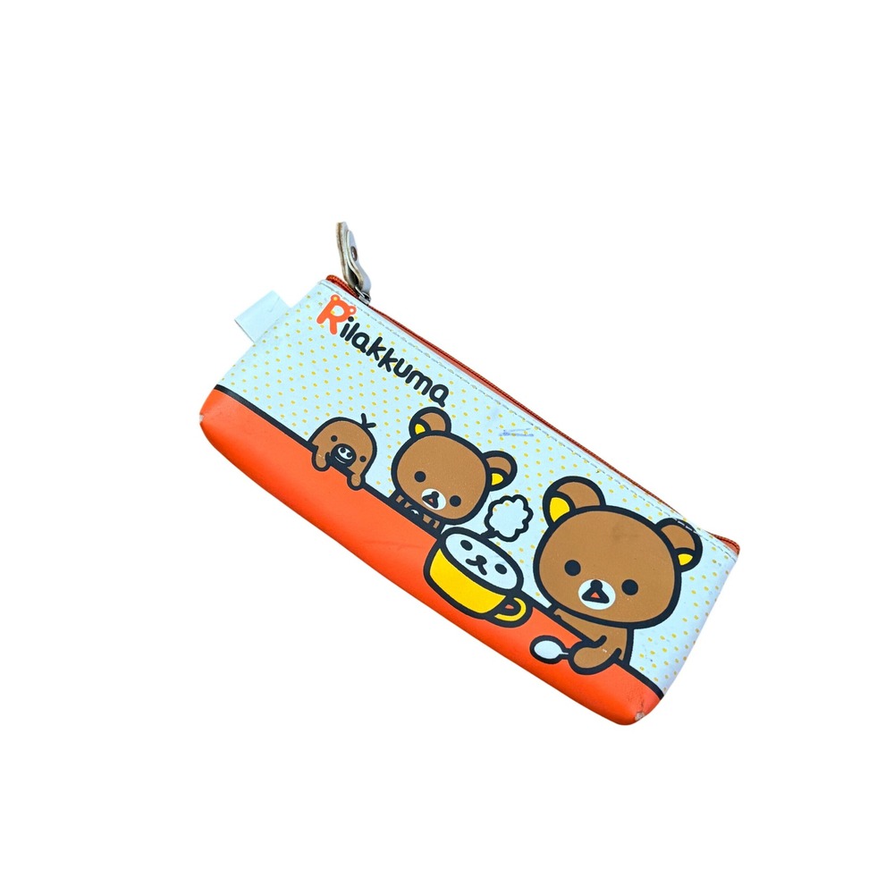 San-X Rilakkuma Pencil Case Orange White‎ Bear Graphic Zipper Pouch Stationery
